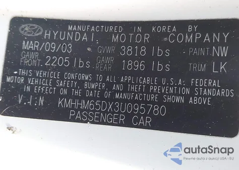 2003 Hyundai Tiburon from USA, damaged, VIN KMHHM65DX3U095780